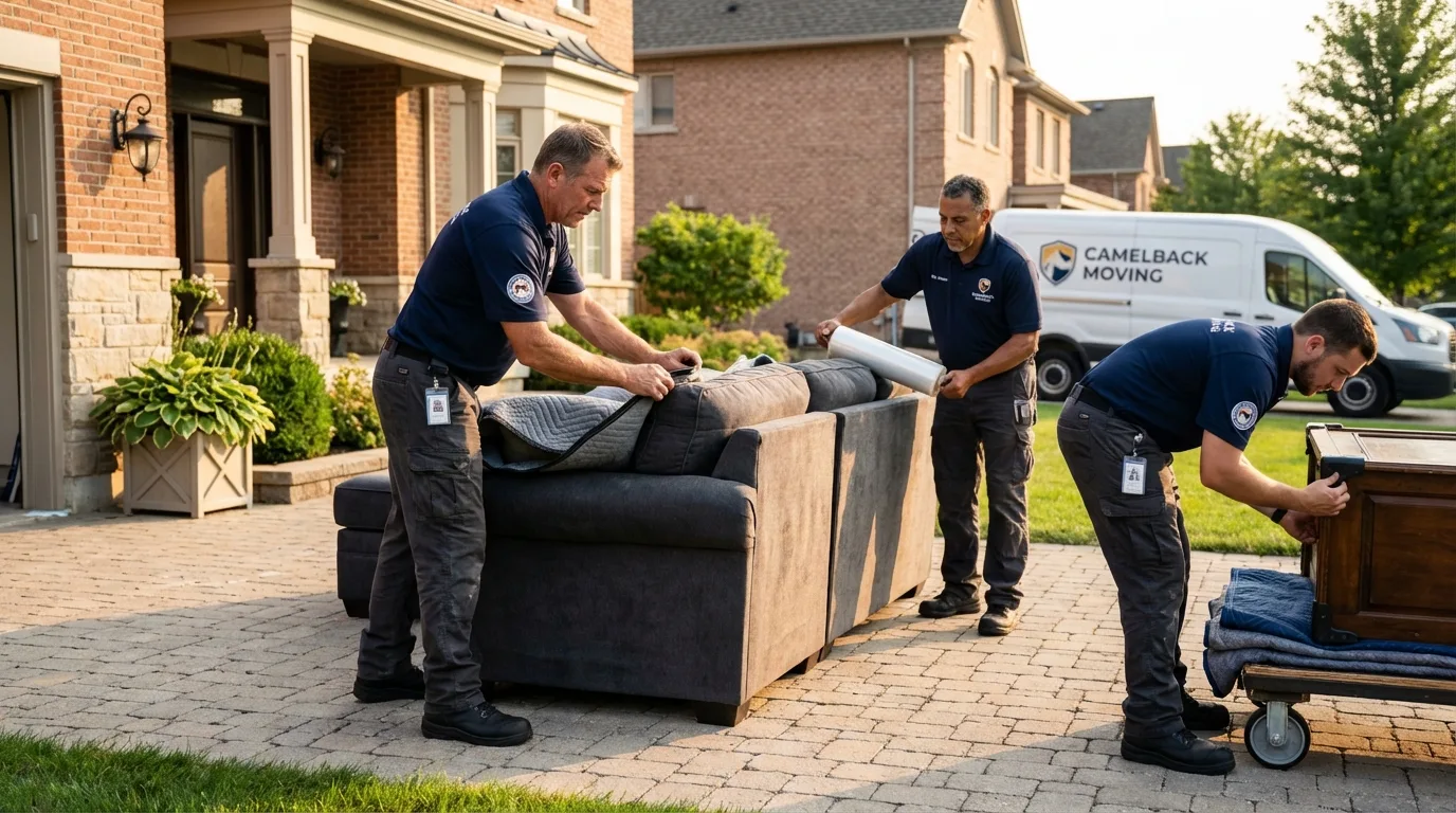 Large estate moving crew wrapping furniture in Monroe, WA
