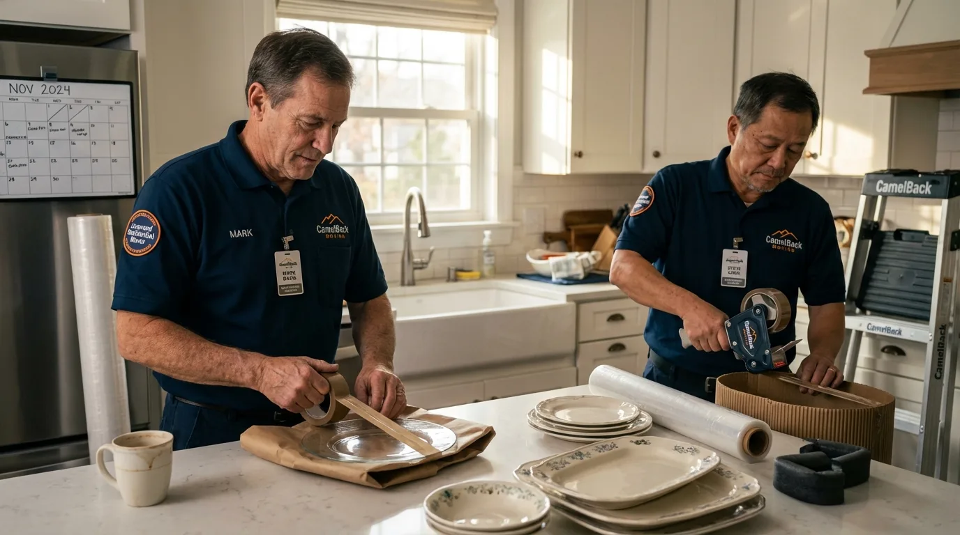 Professional crew packing kitchen dishware in Monroe, WA